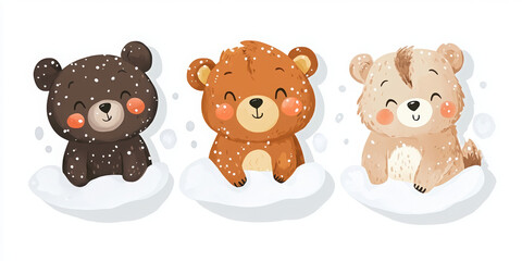 Fototapeta premium baby teddy bears snow sticker vibrant cartoon winter playful adorable small tiny joyful pastel colors white animated snow scene cheerful lively charming delightful 