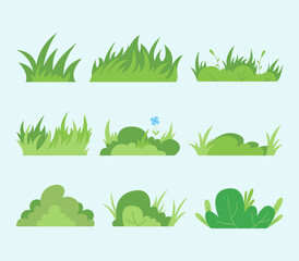 set of flat grass illustration collection