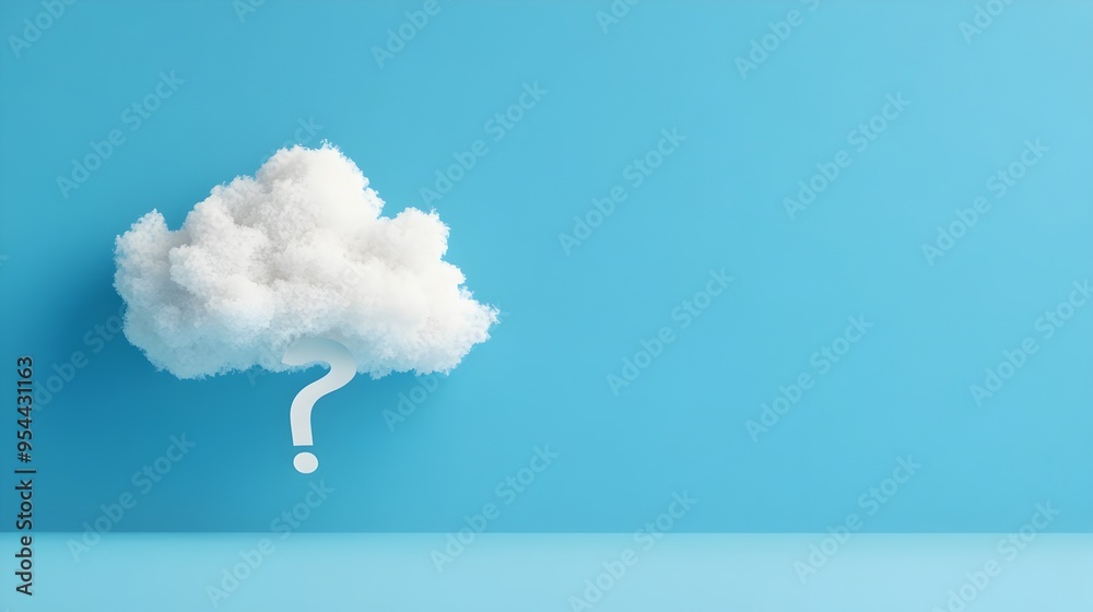 Poster uncertain weather depicted by paper cut cloud with question mark