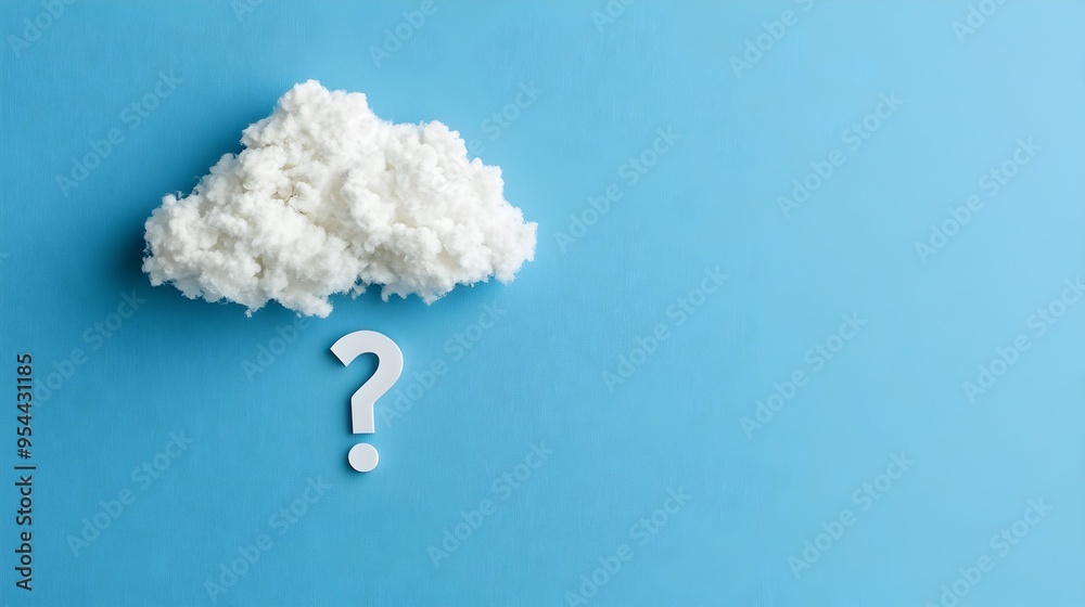 Poster uncertain weather represented by paper cut cloud with question mark