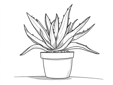 recommend clip art: Continuous line drawing of a potted aloe vera plant