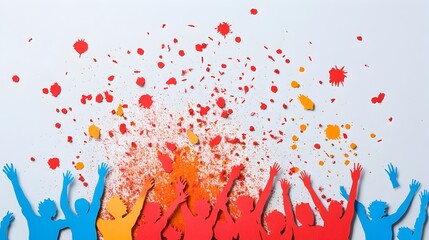 Vibrant Holi Festival Powder Explosions in Paper Cut Style