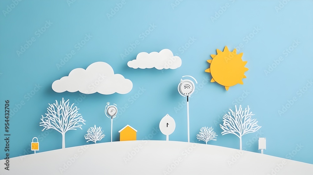 Aufkleber weather station with sensors representing data collection in paper cut aesthetic