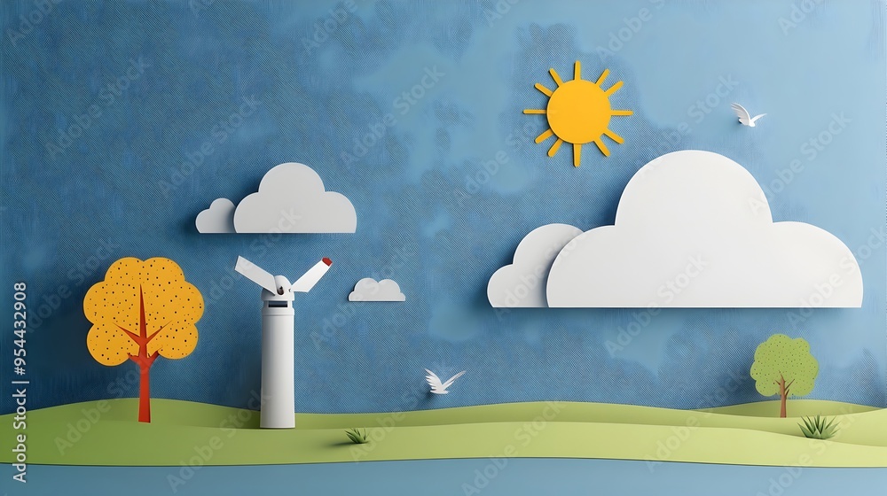 Aufkleber Weather Monitoring Station with Sensors Showcasing Data Collection in Papercut Art Style
