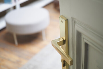 open door concept with Door handle and blur interior room background,