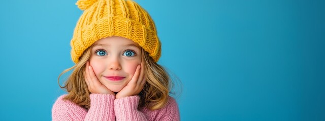  A small girl dons a yellow hat adorned with a pom-pom atop her head