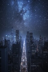 Fototapeta premium A Nighttime City Skyline Under the Milky Way: Evoking Wonder and Solitude in Silence