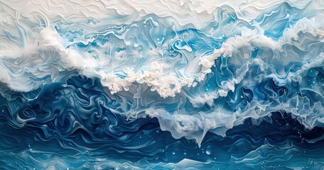 Obraz premium Abstract depiction of ocean waves in vibrant blue and white hues.