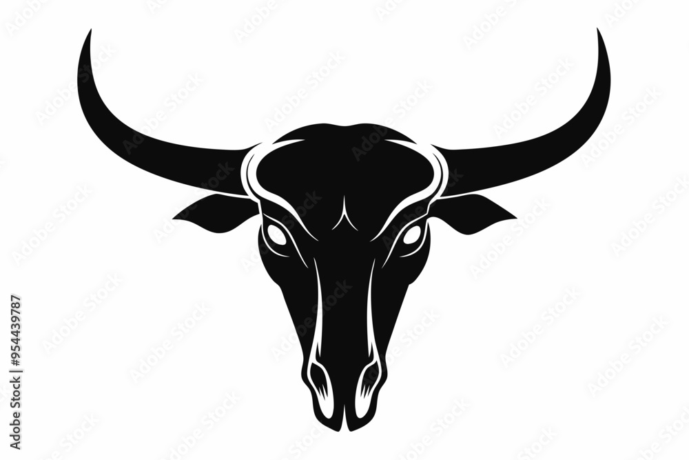 Poster skull of bull silhouette vector, cow skull icon