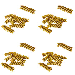 Fusilli Pasta. Speral form. Scattered paste, several pieces. Classic option. Yellow and beige. Monochrome style. Watercolor illustration. Pattern