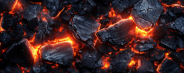 Fototapeta premium A close-up of glowing charcoal and ashes, showcasing the intense heat and vibrant colors of burning coals