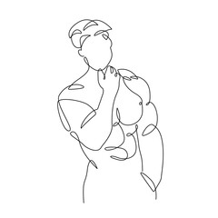 Continuous One Line Drawing of Naked Male Figure. Man Body Nude Drawing. Nude One Line Abstract Portrait. Minimalist Design. Vector EPS 10.	