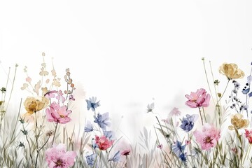 Fototapeta premium A beautiful watercolor illustration of colorful flowers, ideal for backgrounds and floral designs in soft pastel tones.