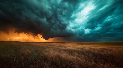 Stormy Sky Over a Field of Grass