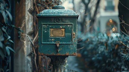 Mailbox: A petite container mounted on a post by the road, used for mail delivery and pickup, frequently including a flag to signal when outgoing mail is inside.
