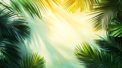 Lush Green Palm Leaves Framing a Bright Background