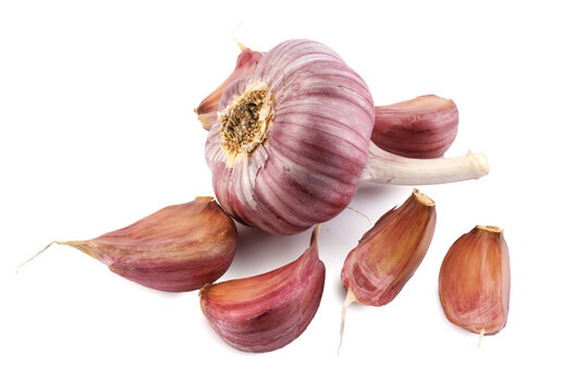 Garlic bulb and garlic cloves isolated on a white background.