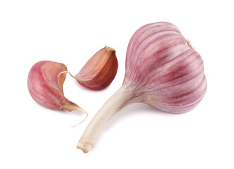 Garlic bulb and garlic cloves isolated on a white background.