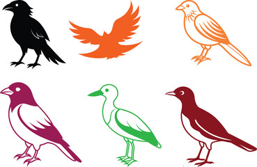 Obraz premium Birds. Set. Vector vintage illustrations.