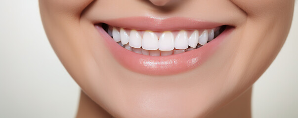 Obraz premium Bright white smile of a young woman showcasing dental health and confidence, captured indoors in natural light