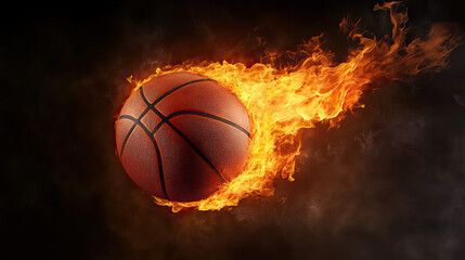 Epic Basketball on Fire Against Dark, Background Intense Sports Drama