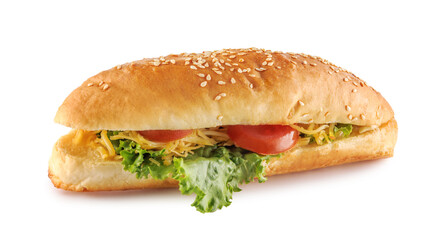 Cheeseburger, delicious cheeseburger with cheese, tomato, burger for fast food menu isolated on white background