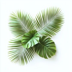 Tropical Leaf Arrangement on White Background