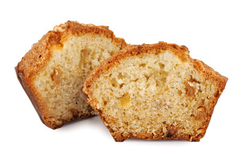 Muffin cut in half isolated on a white background.
