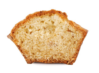 Muffin cut in half isolated on a white background.
