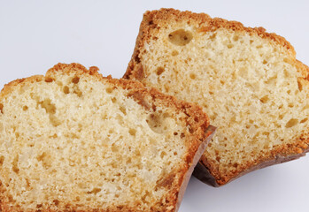 Cut muffin on a white background.