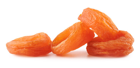 A bunch of dried apricots isolated on a white background.