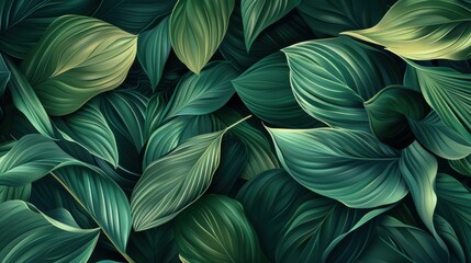 Stylishly designed abstract leaves. The leaves are drawn in shades of dark green, creating a luxurious and elegant feel.