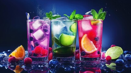 Cocktail with ice and lime in the bar. Drinks