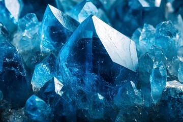 Blue Crystal Mineral Stone. Gems. Mineral crystals in the natural environment. Texture of precious and semiprecious stones. Seamless background with copy space colored shiny surface. Generative Ai
