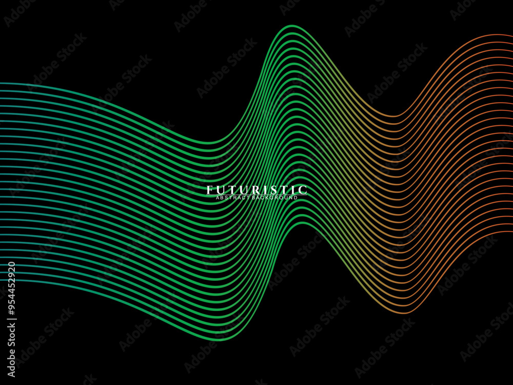 Fototapete futuristic abstract technology shining rainbow light lines on black background modern wave line patt