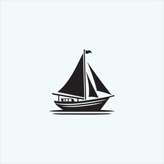 vector icon of boat with sail in water