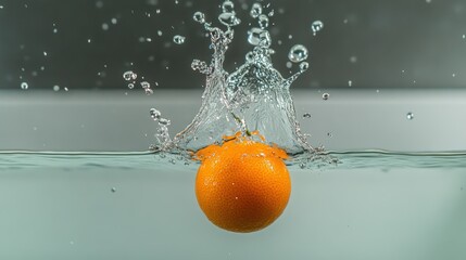 Splashing Orange Fruit in Clear Bubbly Water