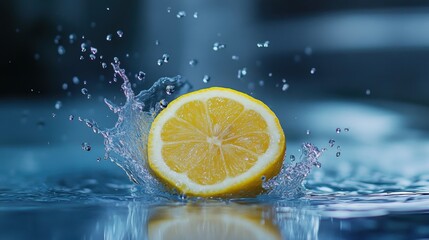 Bursting Lemon Slice in Refreshing Water Splash