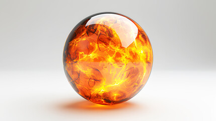 flame in glass ball white background. Glass globe on fire. Planet Earth Burning. Realistic clipart template pattern. Global Warming and Climate Change Concept.