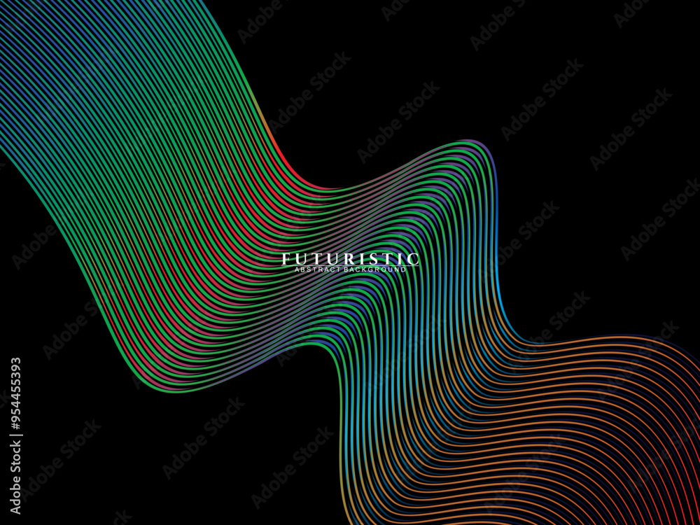Fototapete futuristic abstract technology shining rainbow light lines on black background modern wave line patt
