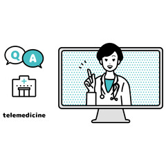 病院にオンライン相談・診断をするイラスト　パソコン