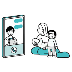病院にオンライン相談・診断をするイラスト　スマートフォン