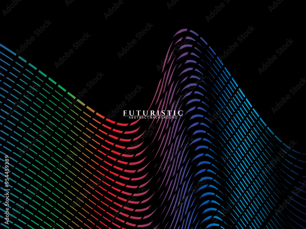 Fototapete futuristic abstract technology shining rainbow light lines on black background modern wave line patt