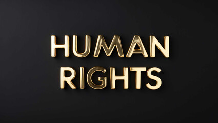 Fototapeta premium human rights word gold metallic shiny lettering on plain black background