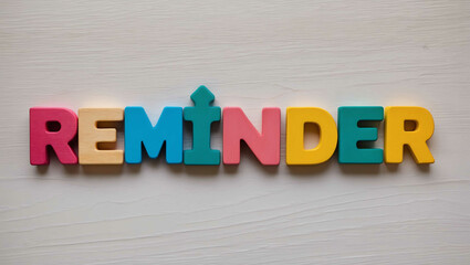reminder word colorful wooden letters on plain white background