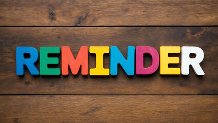 Fototapeta premium reminder word colorful wooden letters on plain white background