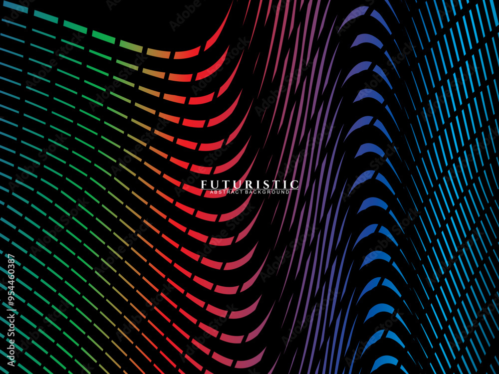 Fototapete futuristic abstract technology shining rainbow light lines on black background modern wave line patt