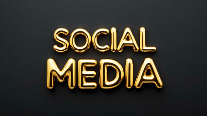 Obraz premium social media word gold metallic shiny lettering on plain black background