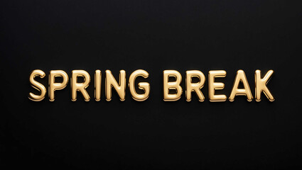 spring break word gold metallic shiny lettering on plain black background