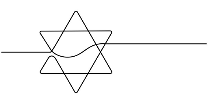 recommend clip art: Star of David in continuous line drawing style. Line art of star of David. Vector illustration. Abstract background, Continuous drawn one line of the symbol of religion, Star of David icon line
